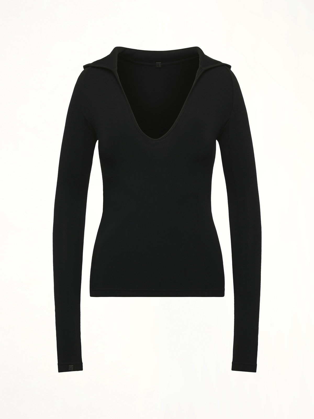 Hooded V-Neck Long Sleeve Top in Black