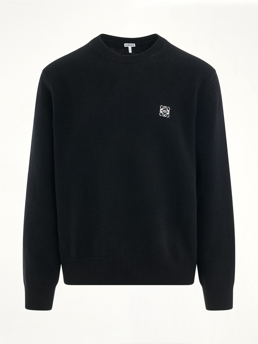 Anagram Embroidered Knit Sweater in Black