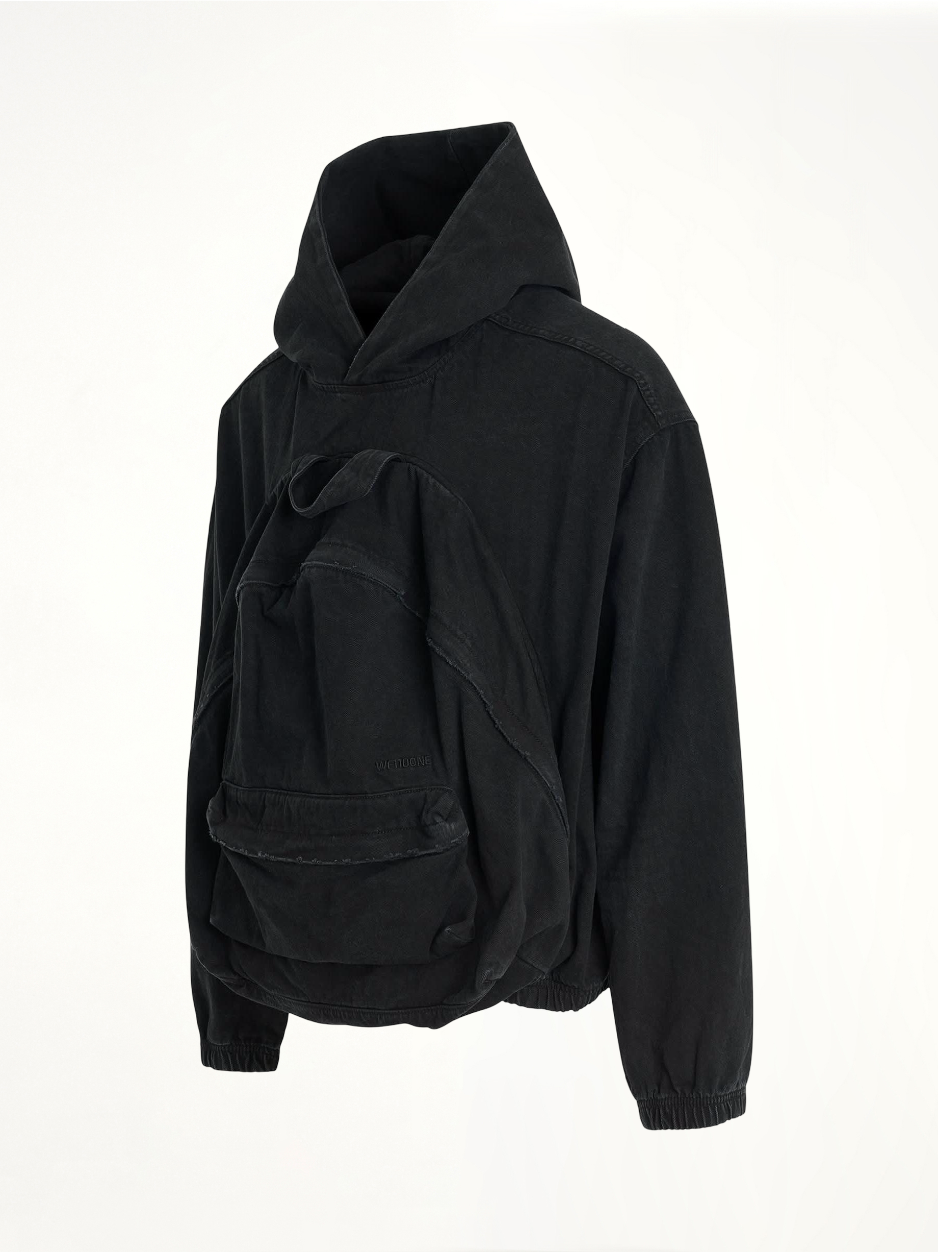 Bag Shaped Craft Denim Hoodie in Black