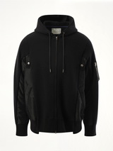 Sponge Sweat Nylon Twill  Zip Hoodie in Black