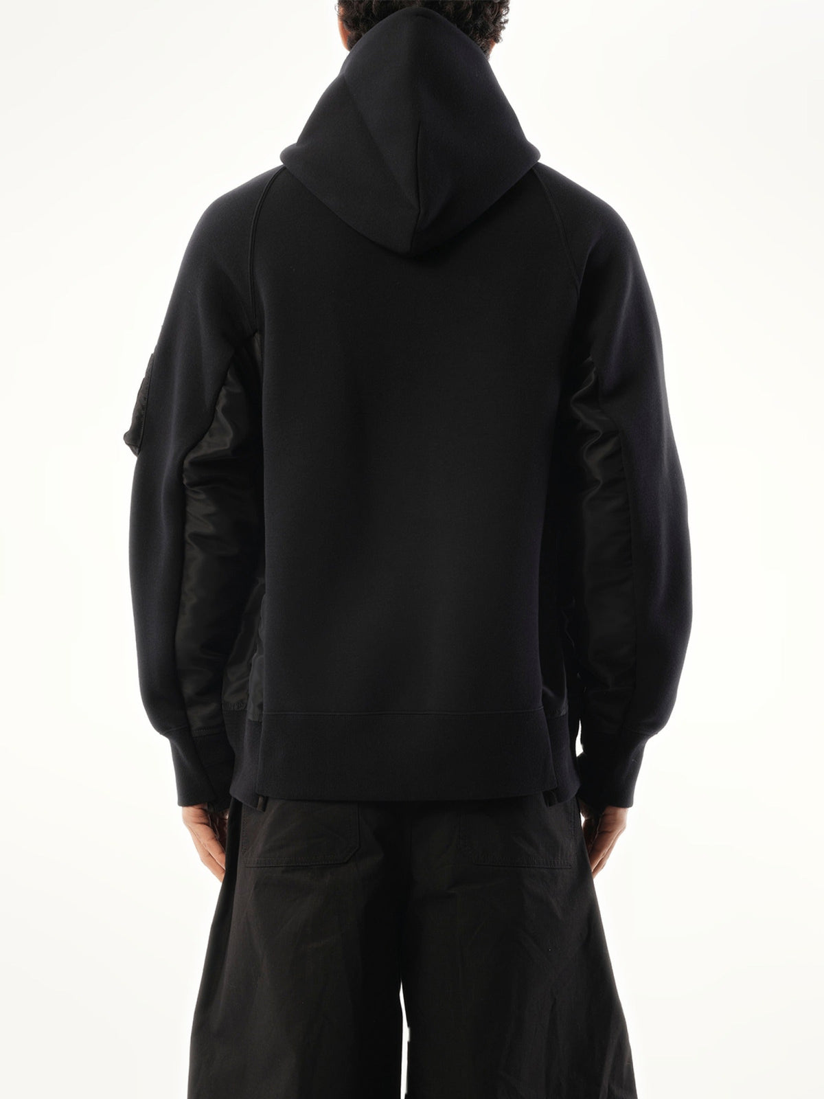 Sacai Sponge Sweat Nylon Twill Hoodie in Black