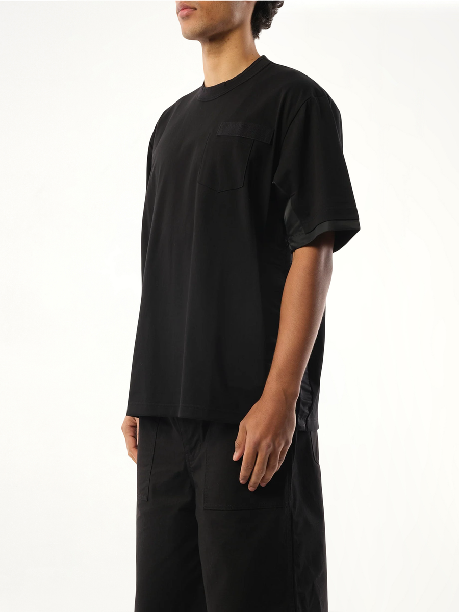 Nylon Twill Cotton Jersey T-Shirt in Black