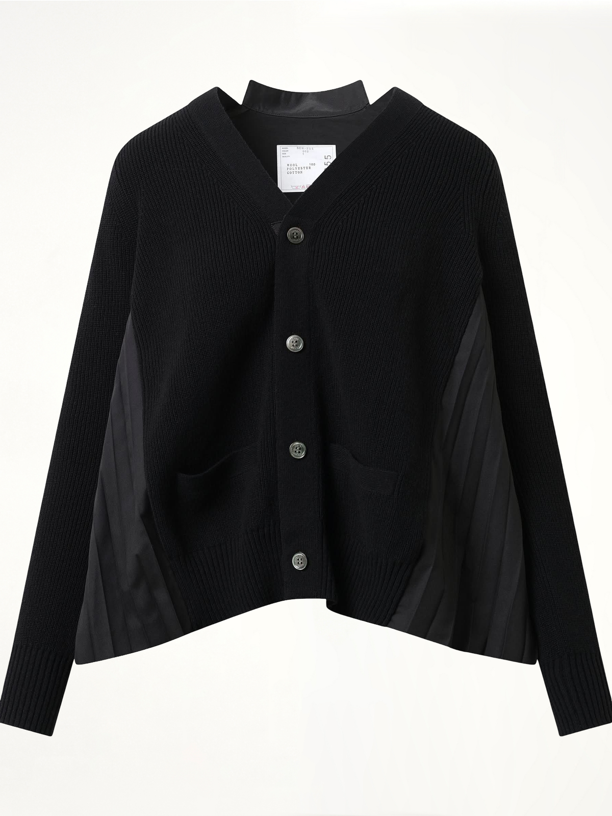 Wool Knit x Cotton Poplin Cardigan in Black