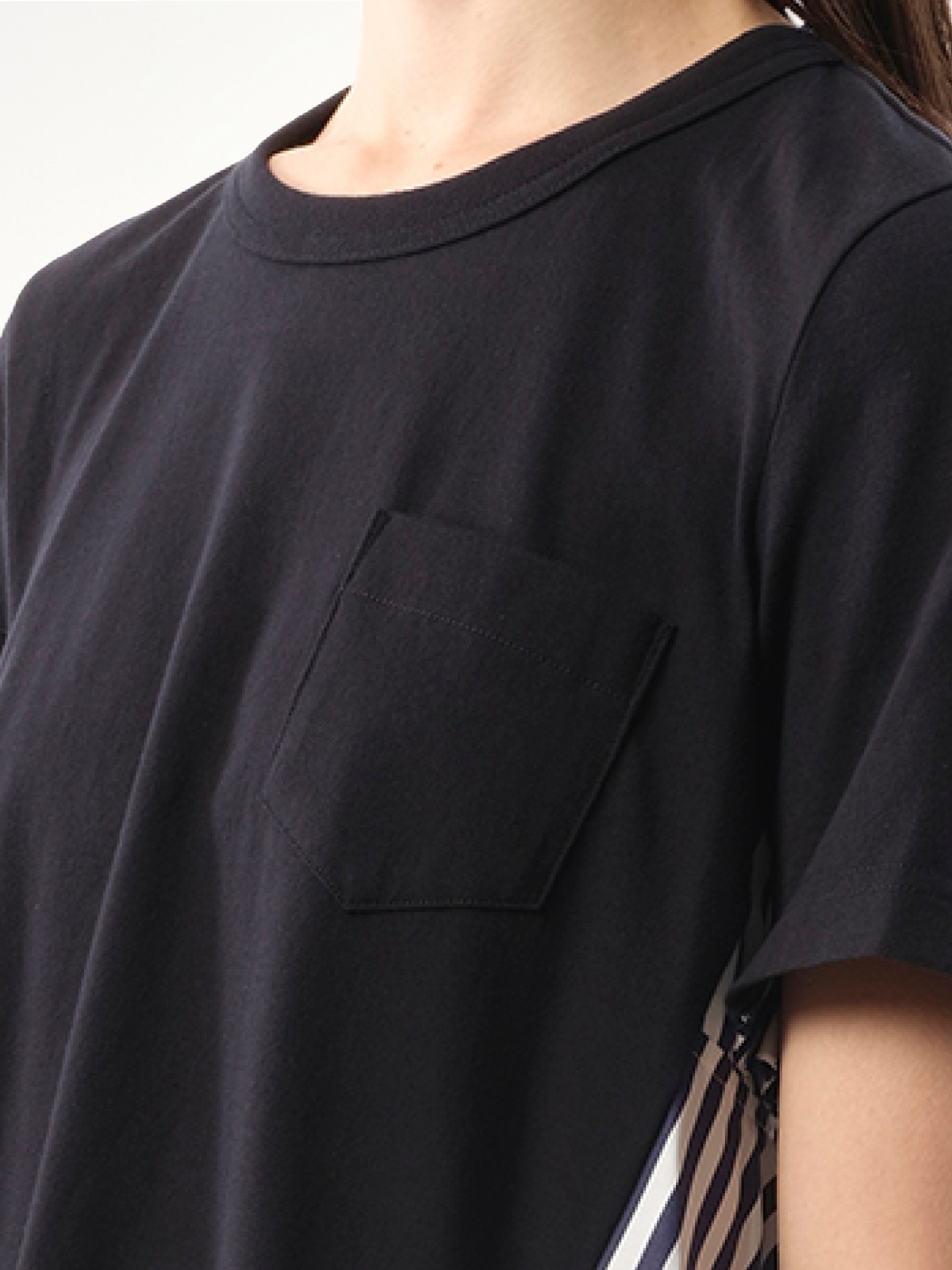 Cotton Poplin x Cotton Jersey T-Shirt in Navy/Navy Stripe