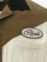 Town&Country Bowling Shirt in Military Green/Off White