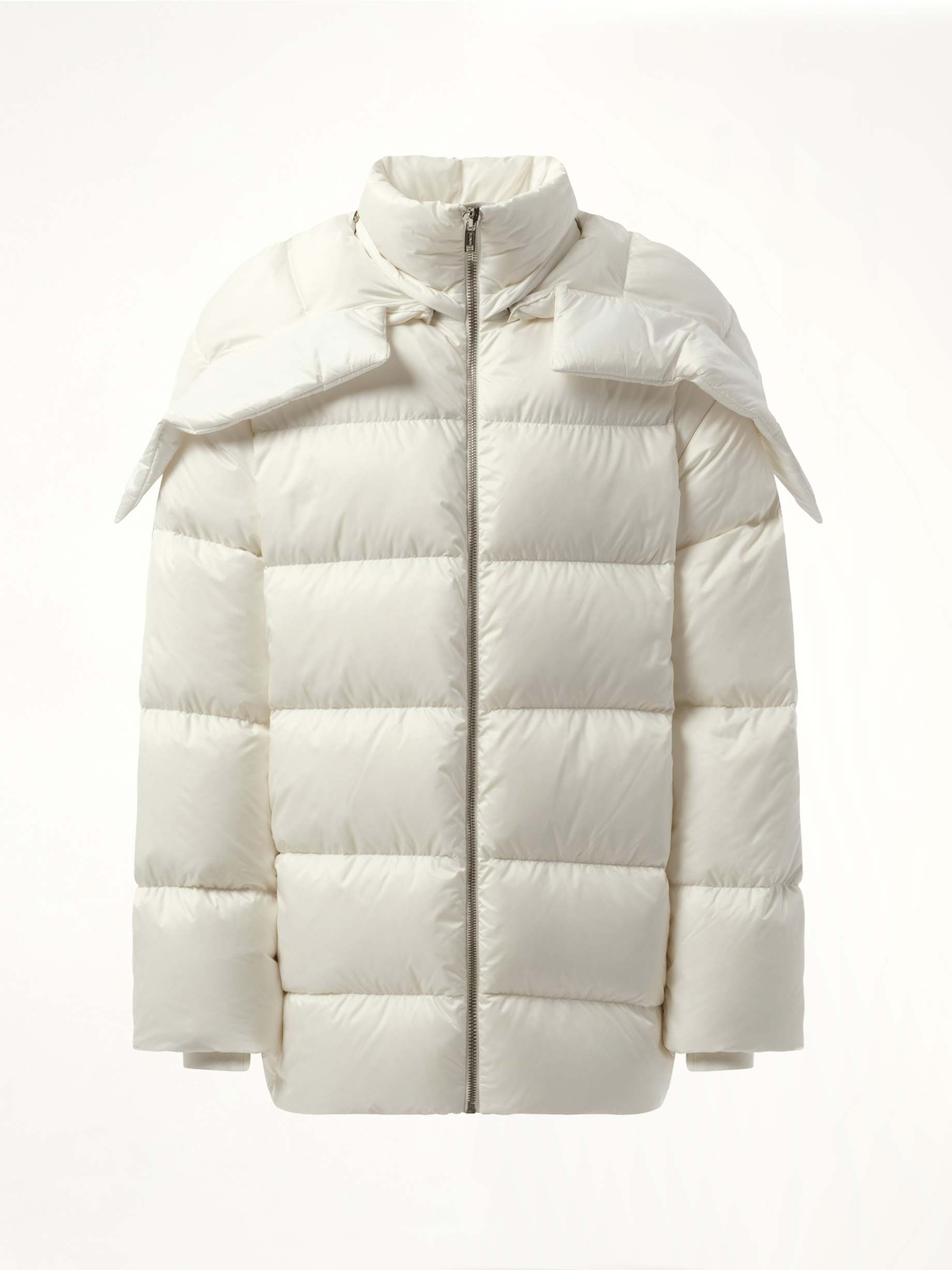 Rick Owens x Moncler Hooded Cyclopic Coat in Milk