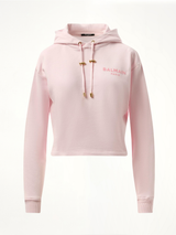 Balmain Flock Detail Cropped Hoodie in Pink