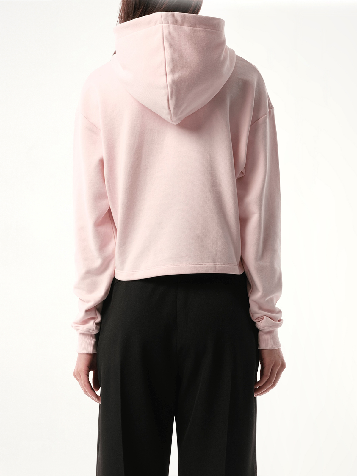 Balmain Flock Detail Cropped Hoodie in Pink