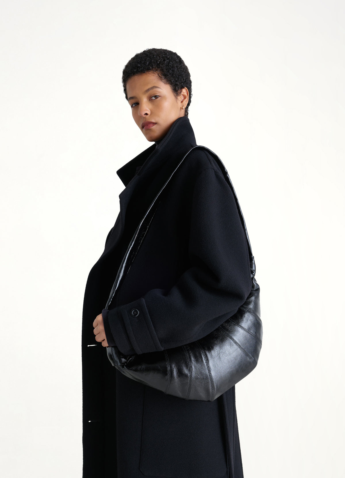 Croissant Medium Coated Cotton Bag in Black