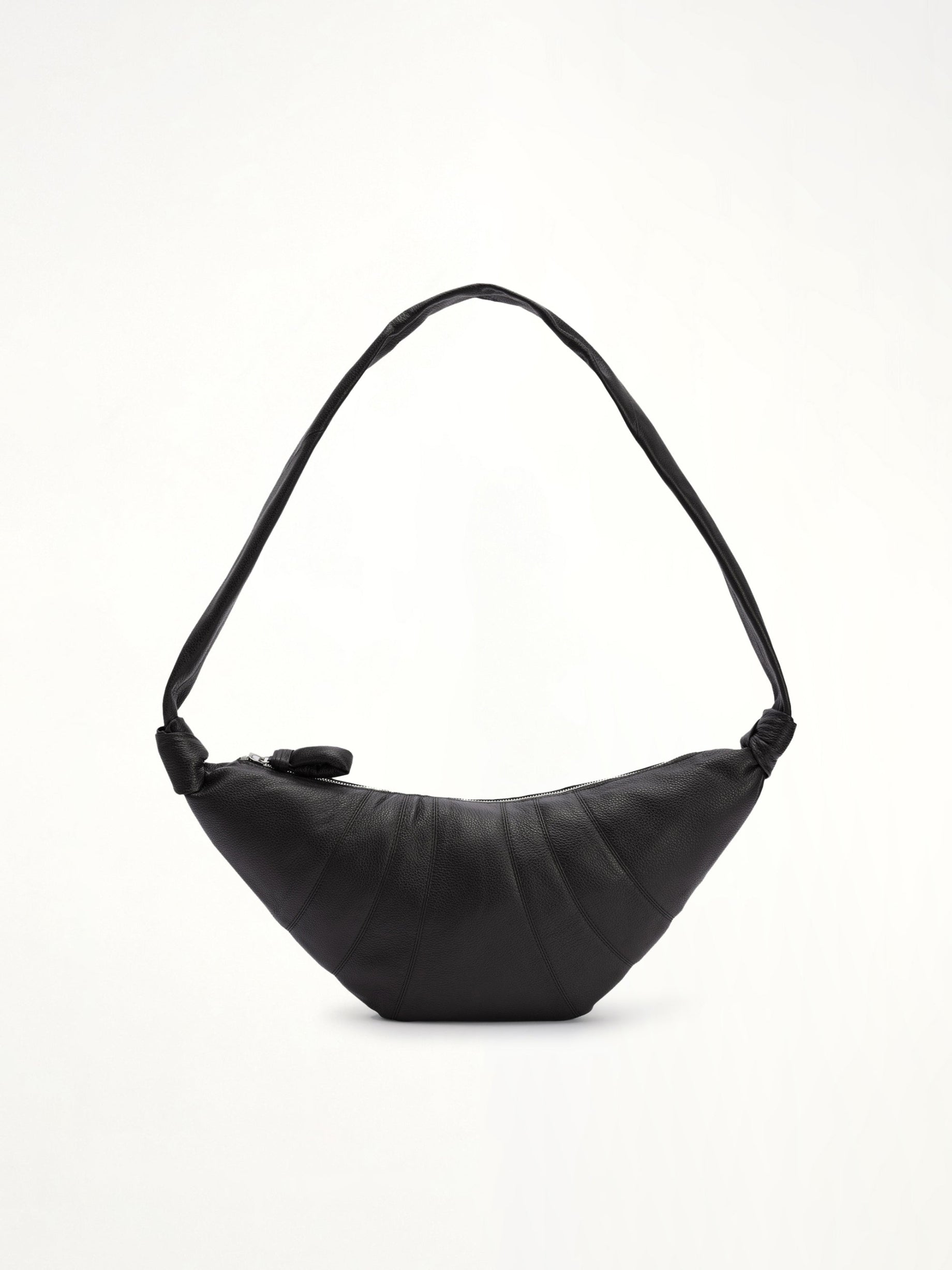 Croissant Medium Grained Leather Bag in Black