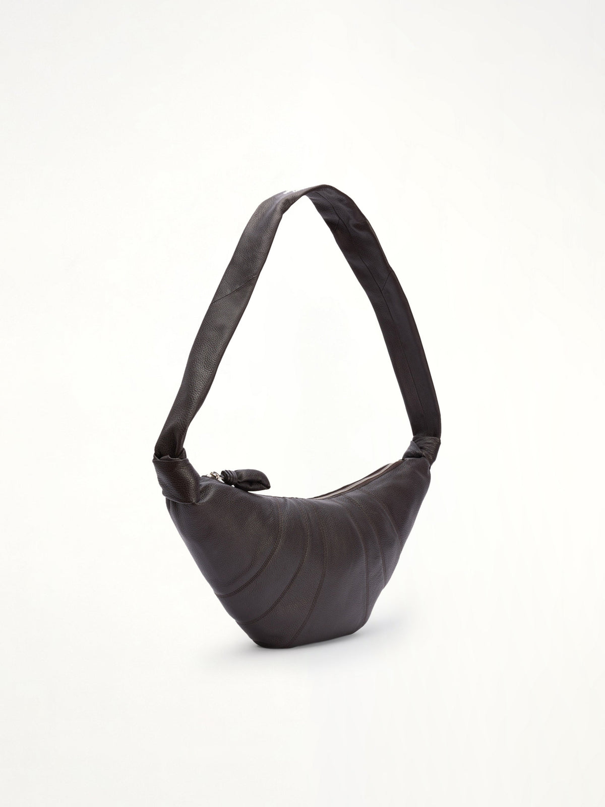 Croissant Medium Grained Leather Bag in Dark Chocolate