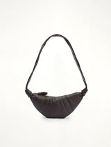 Croissant Small Grained Leather Bag in Dark Chocolate