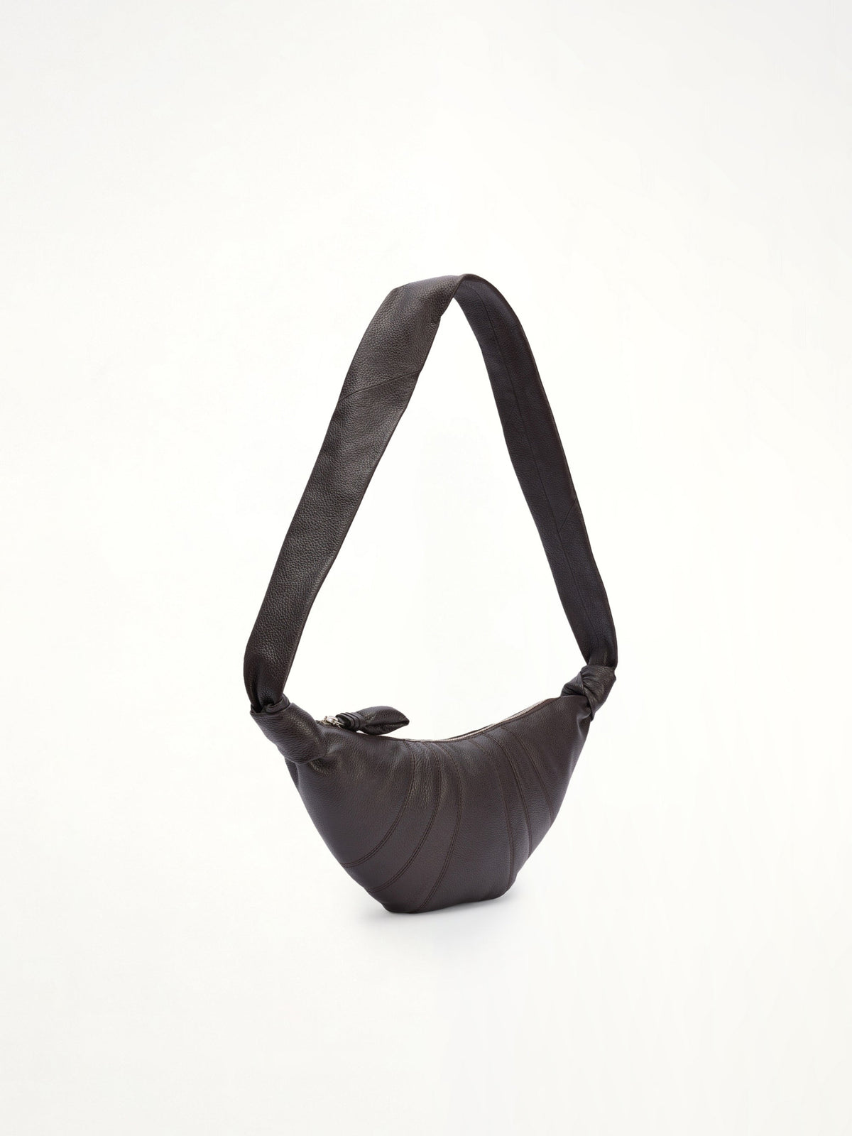 Croissant Small Grained Leather Bag in Dark Chocolate