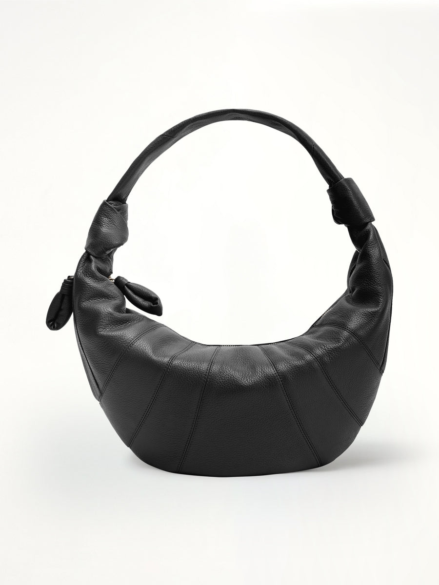 Cowhide Fortune Croissant Bag in Black