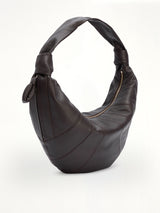 Fortune Croissant Grained Leather Bag in Dark Chocolate