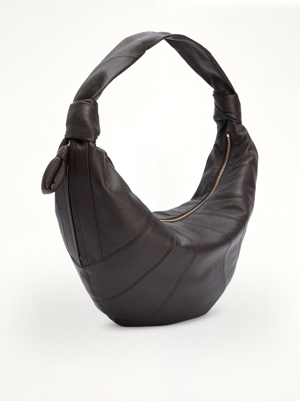 Fortune Croissant Grained Leather Bag in Dark Chocolate