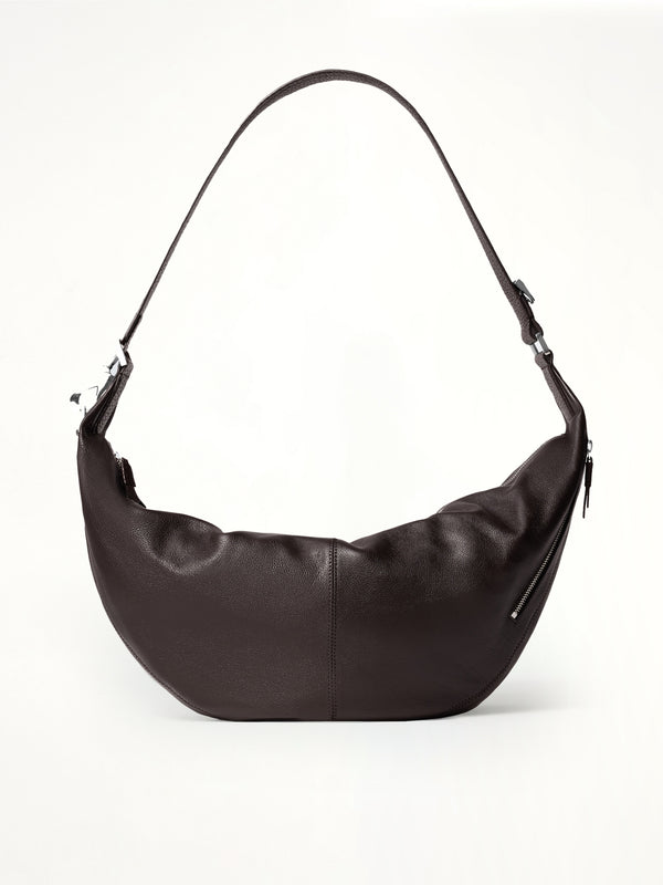 Quiver Clip Grained Leather Bag in Dark Chocolate