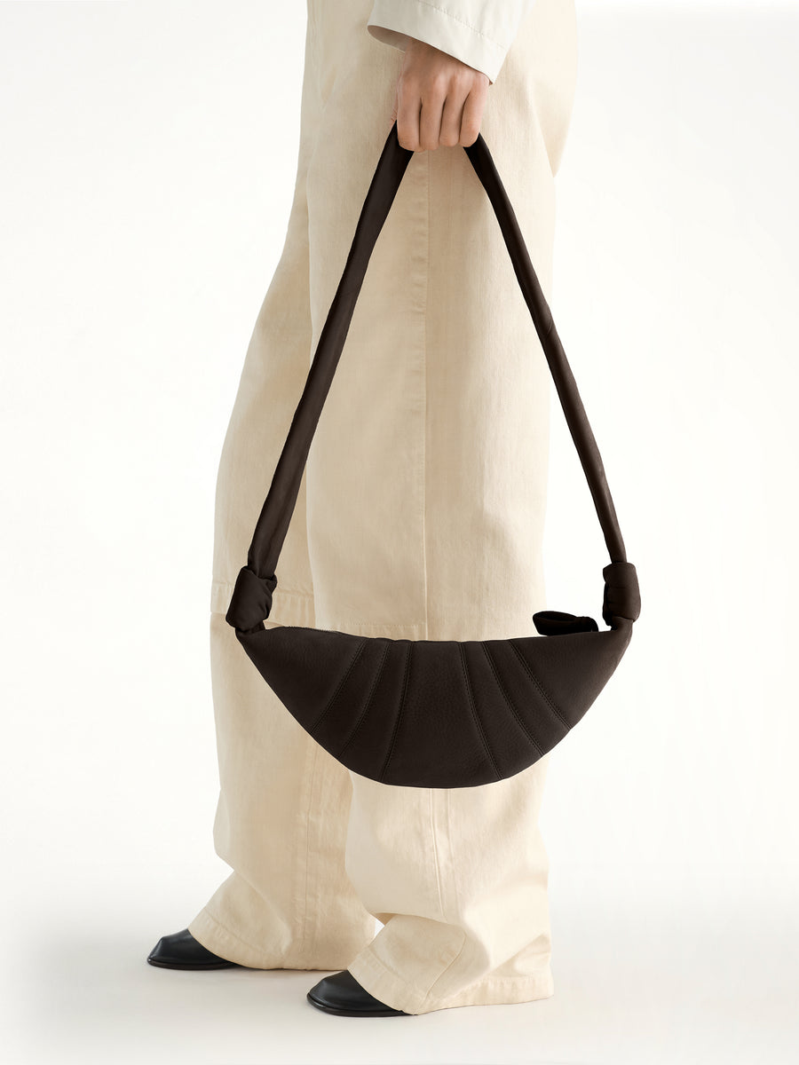 Croissant Small Alpaca Nubuck  Bag in Ebony Brown