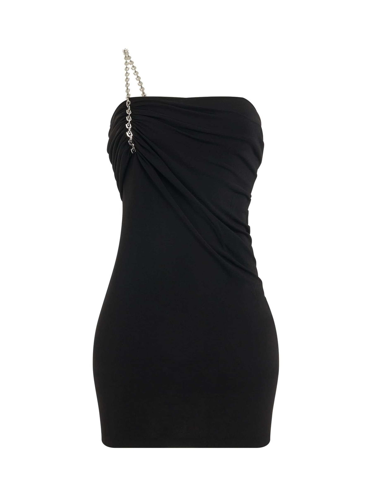 Shiny Crepe Jersey Mini Dress in Black