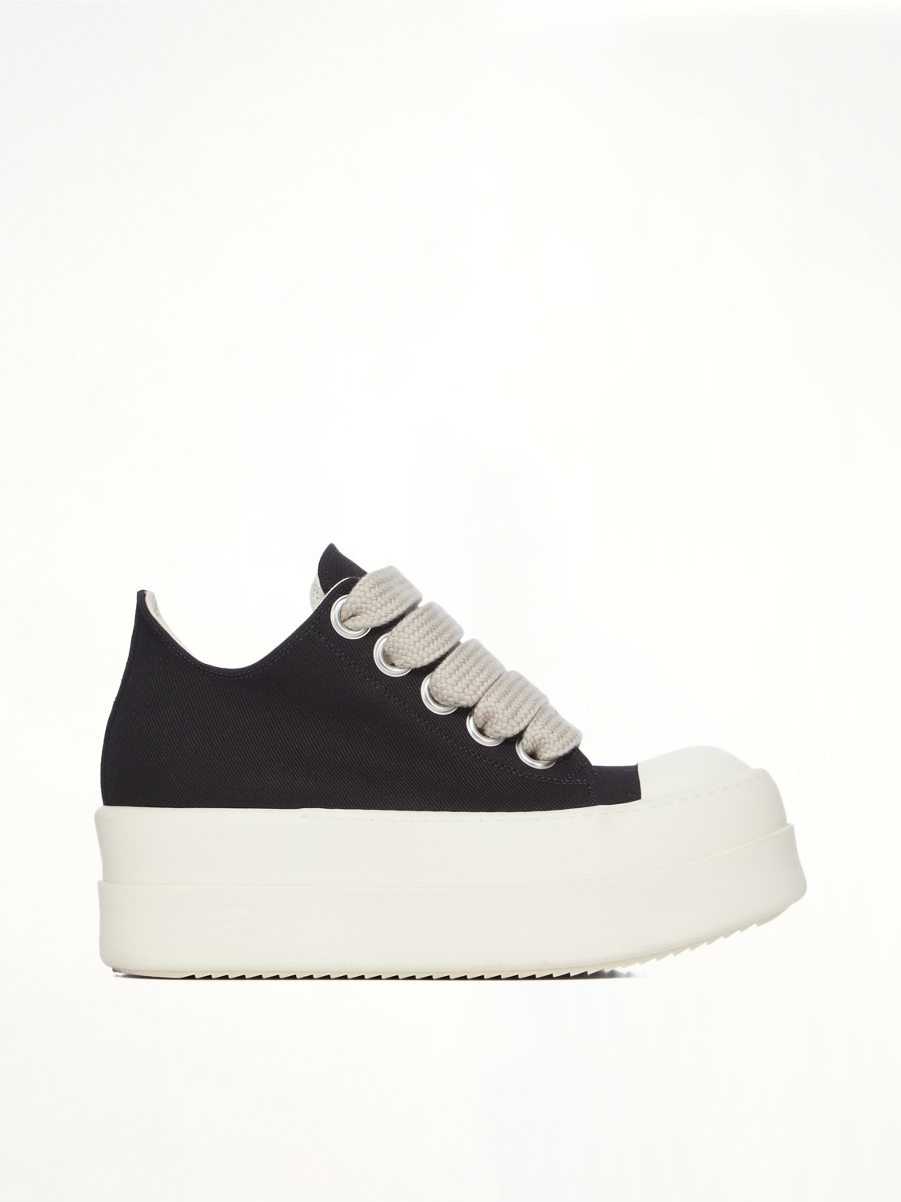 Mega Bumper Jumbolace Low Sneaks in Black/Milk Side View | RICK OWENS DRKSHDW