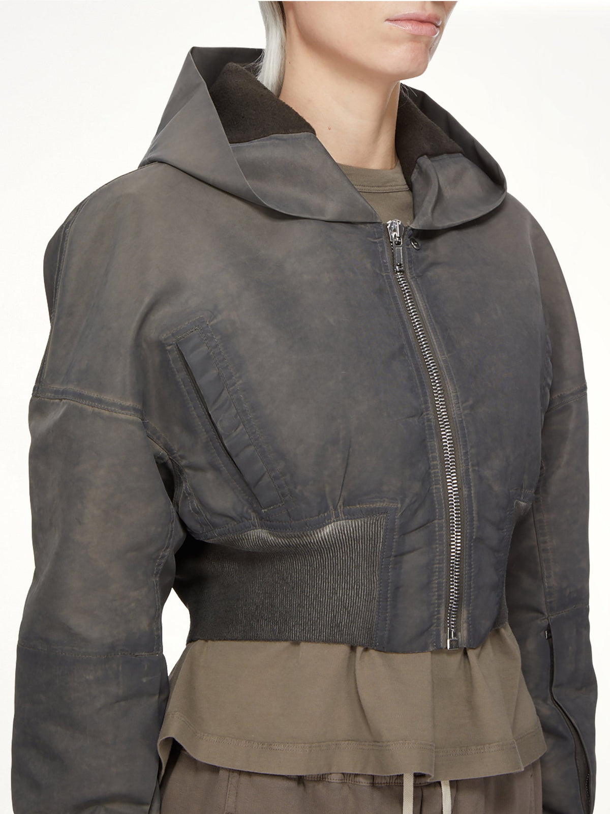Washed Nylon Hooded Cropped Flight in Dark Dust