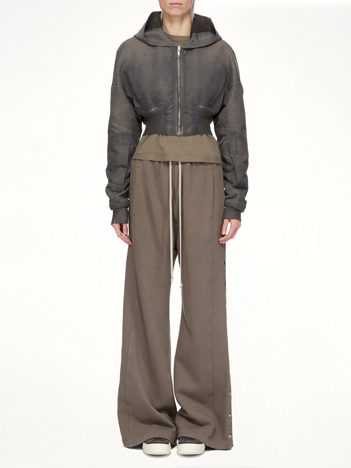 Washed Nylon Hooded Cropped Flight in Dark Dust