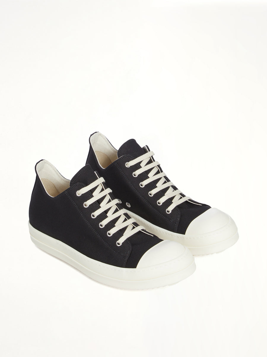 Denim Low Sneaks in Black/Milk Front View | RICK OWENS DRKSHDW