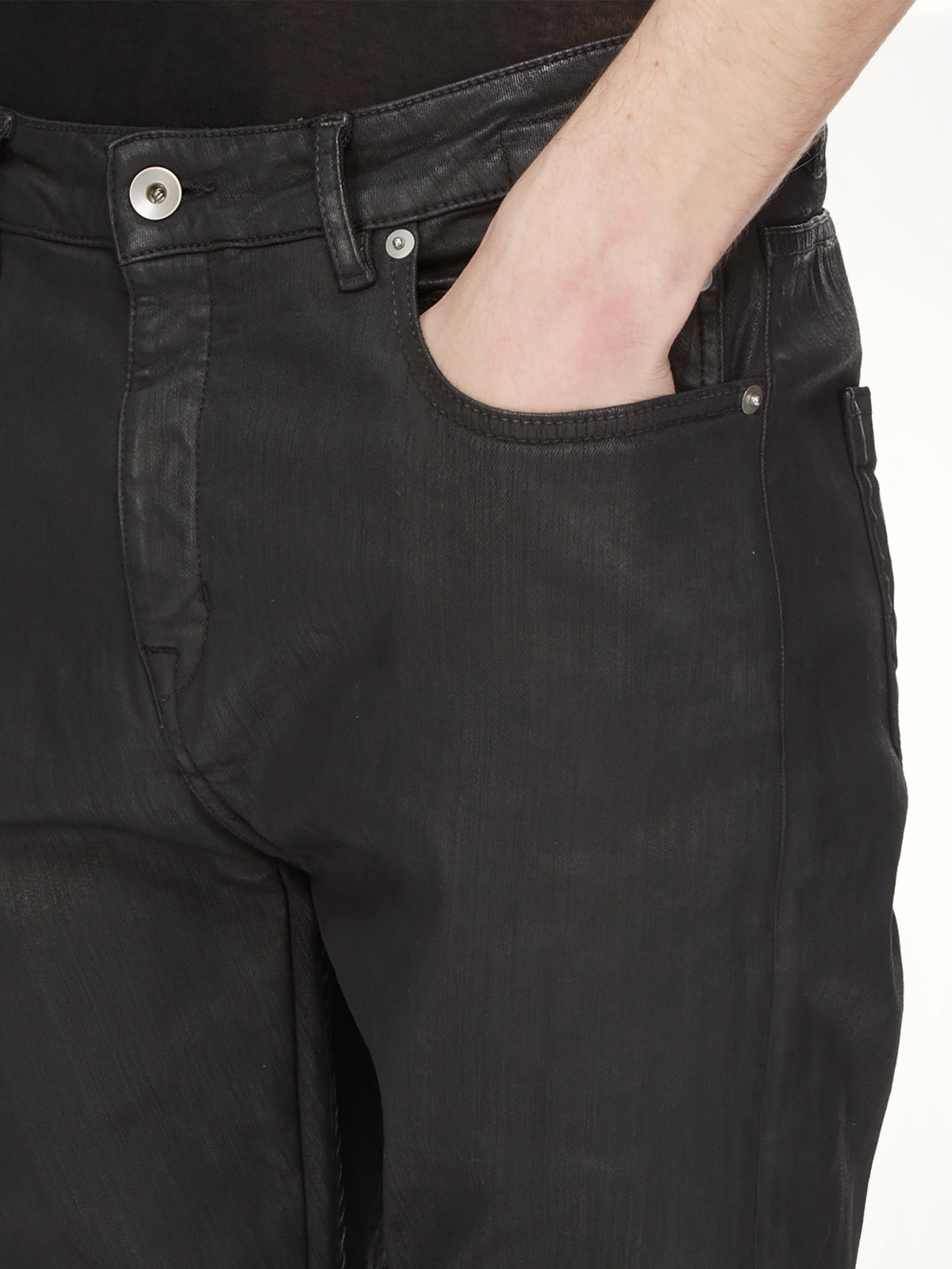 Stretch Denim Detroit Cut Jeans in Black Wax