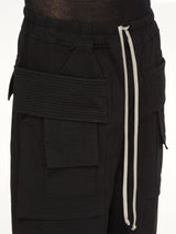 Cotton Twill Creatch Wide Cargo Drawstring Pants in Black