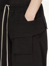 Cotton Twill Creatch Wide Cargo Drawstring Pants in Black