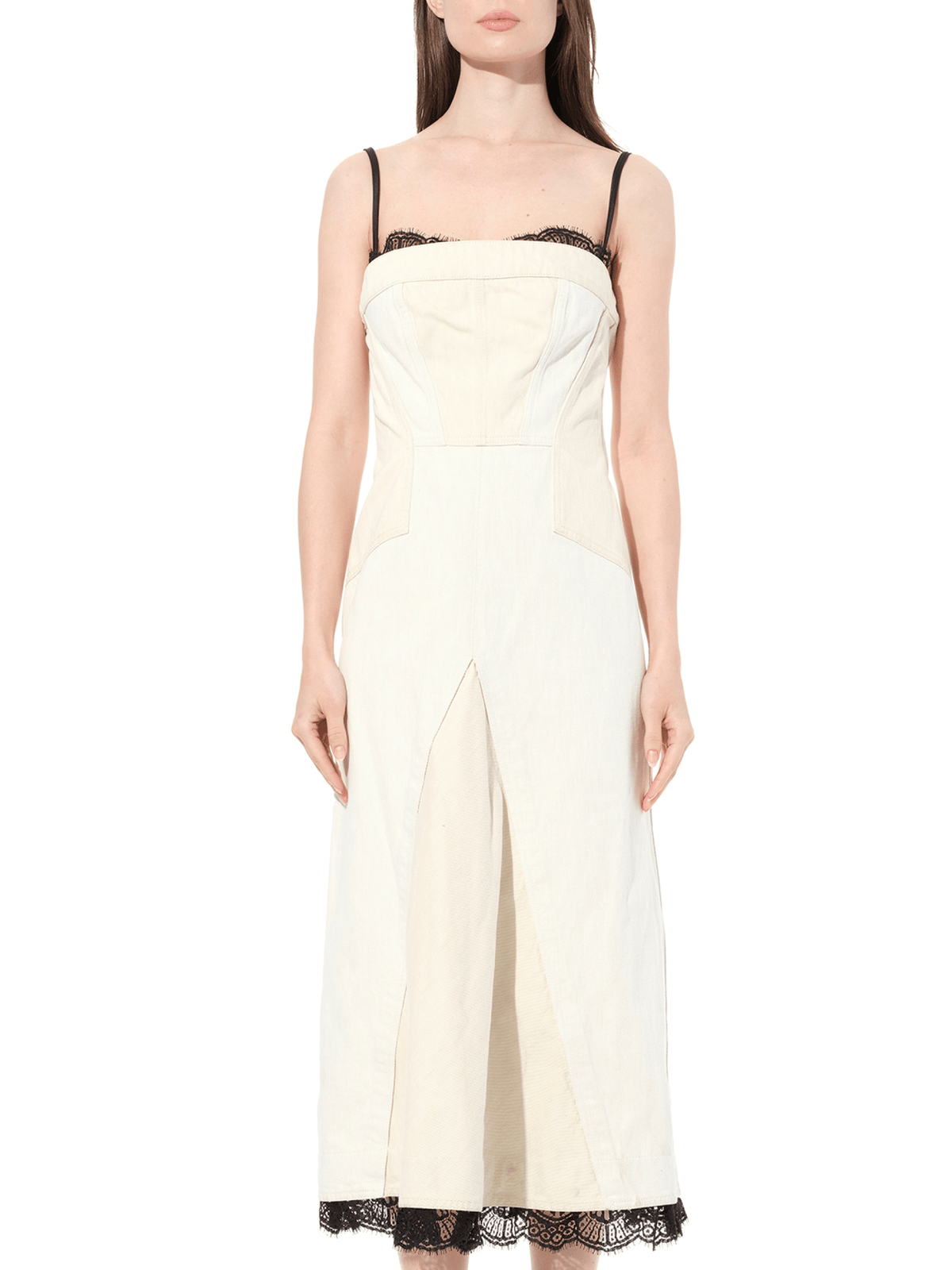 Denim Bust Midi Dress in Ecru