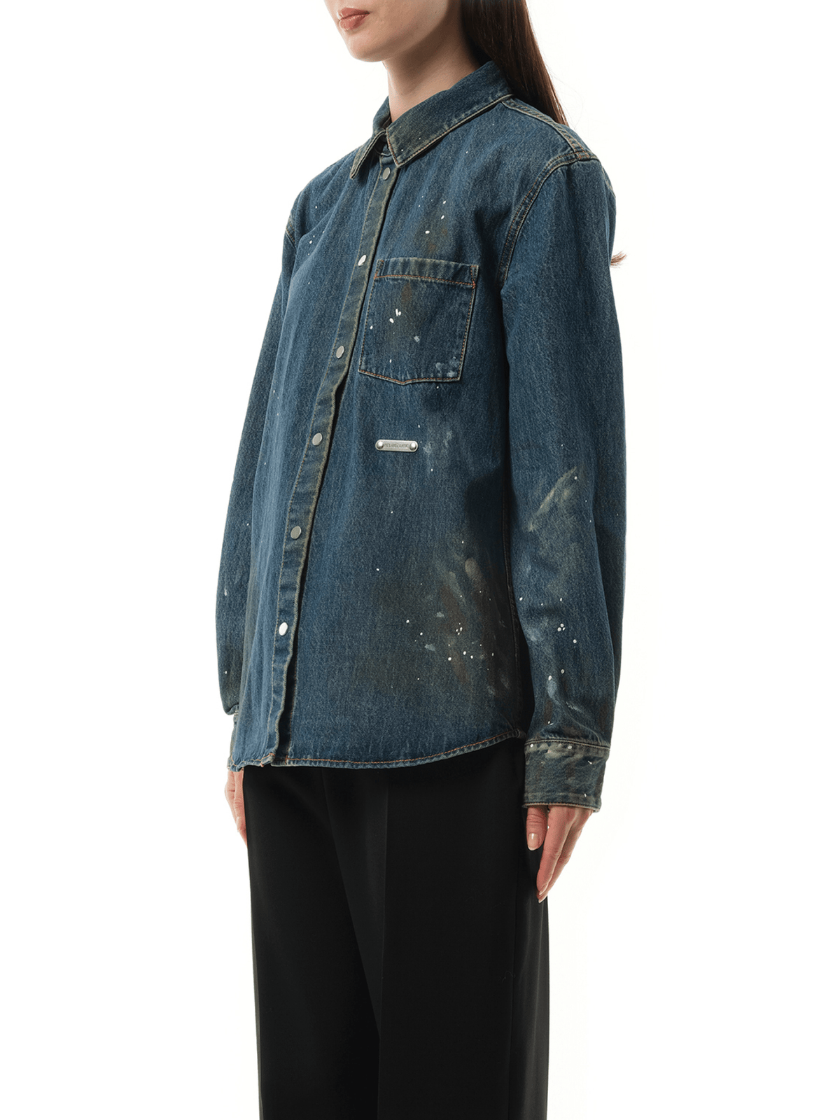 Painted Denim Shirt in Mid Indigo