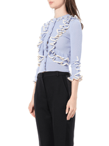 Ruffle Knit Cardigan in Light Blue