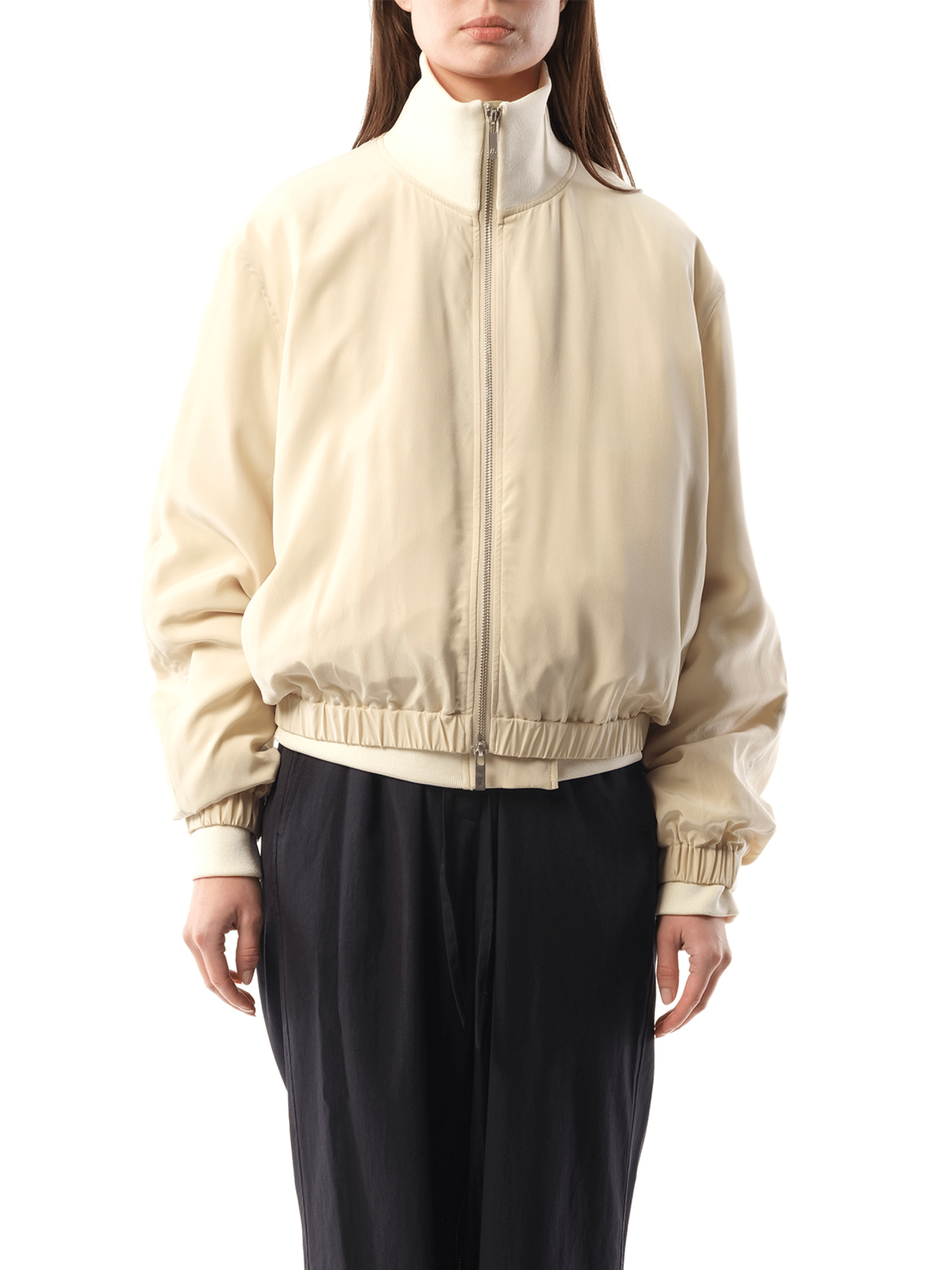 Silk Zip Bomber Jacket in Oat
