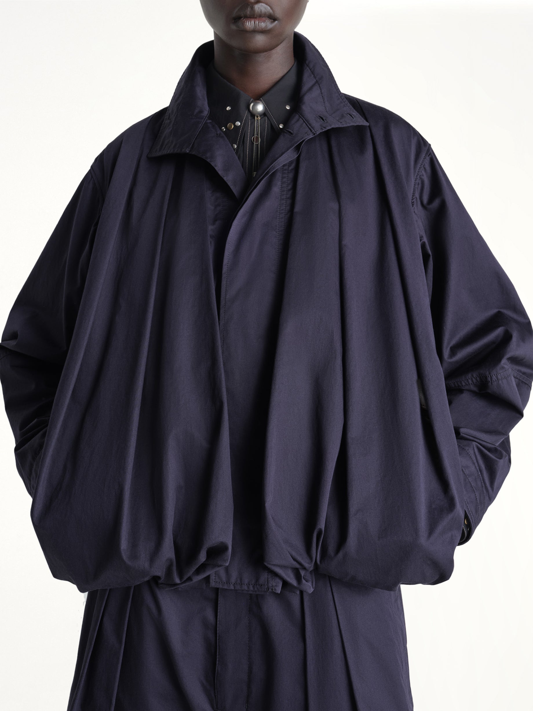 Soft Pleated Blouson in Ink Blue