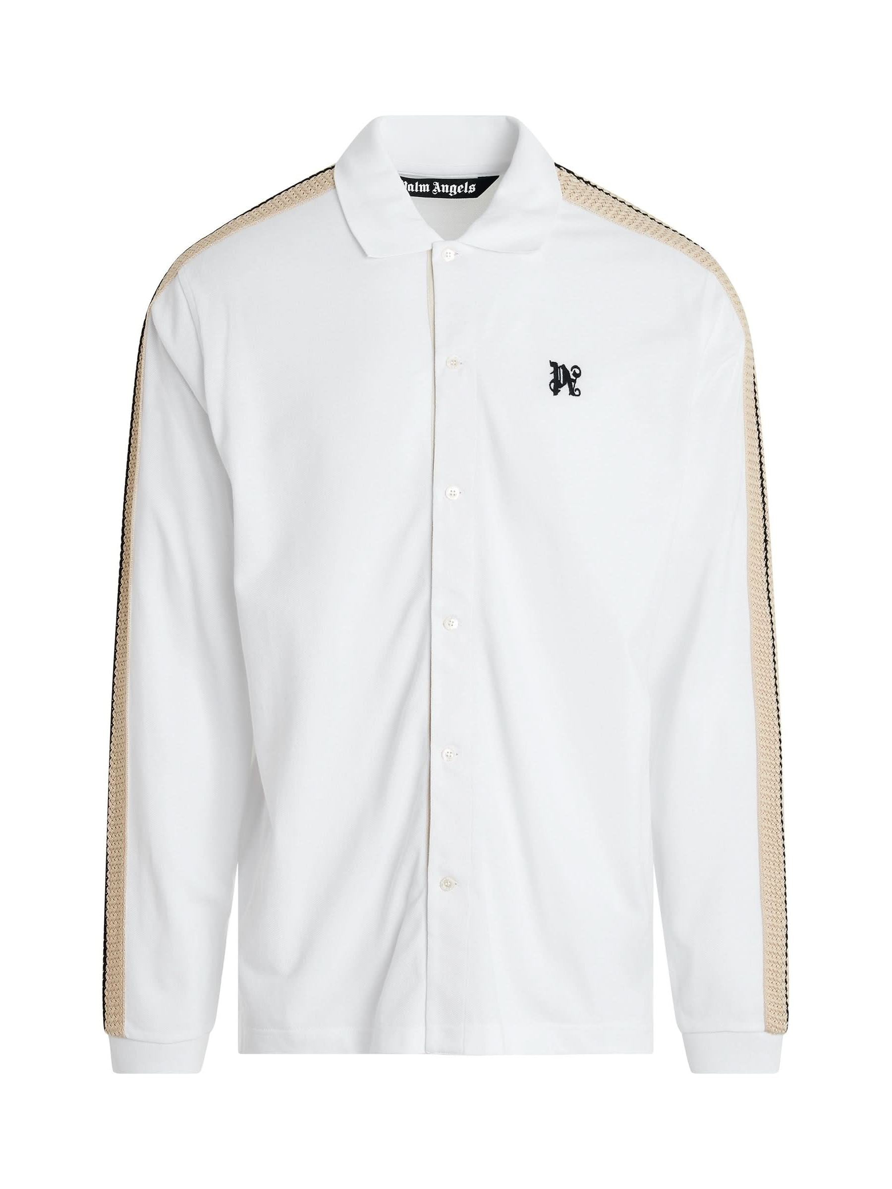 Monogram Track Long Sleeve Polo in Off White