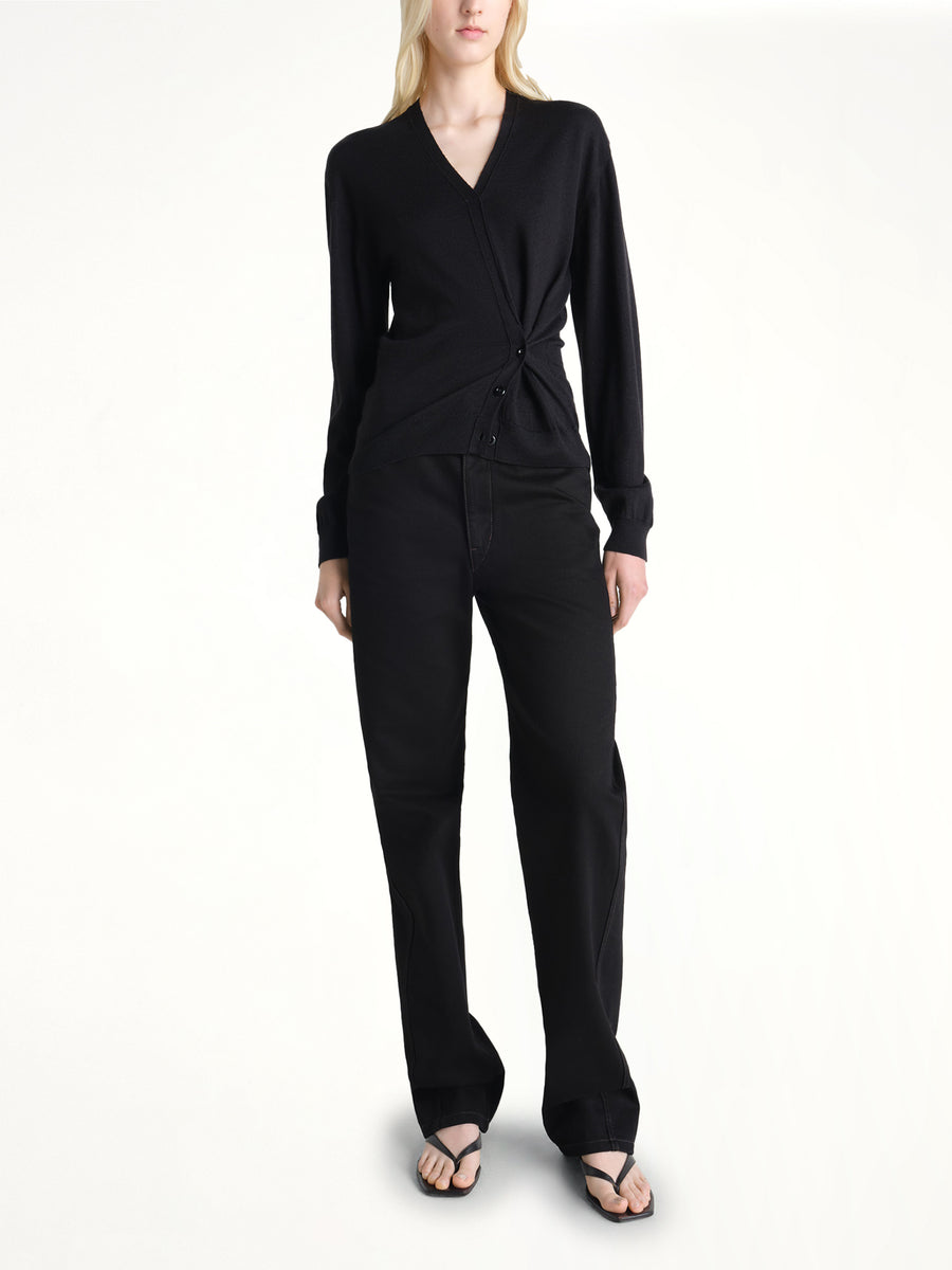 Twisted V Neck Jumper in Black
