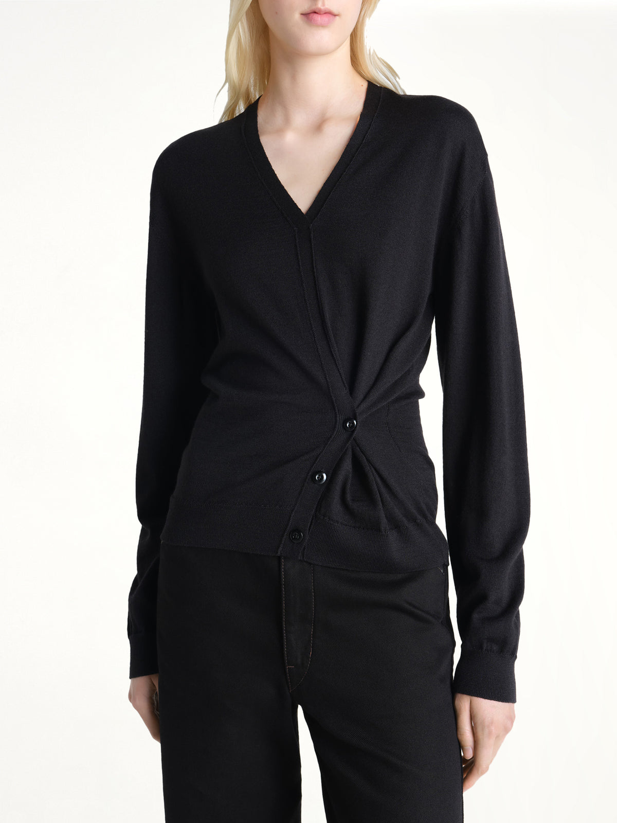 Twisted V Neck Jumper in Black