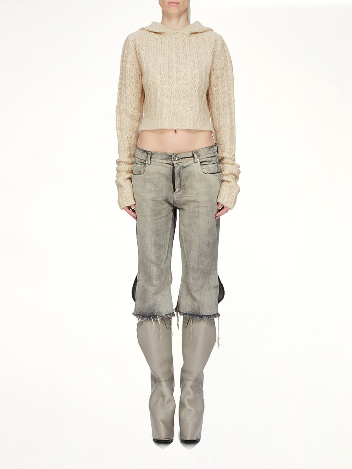 LS Cropped Hooded Top in Natural