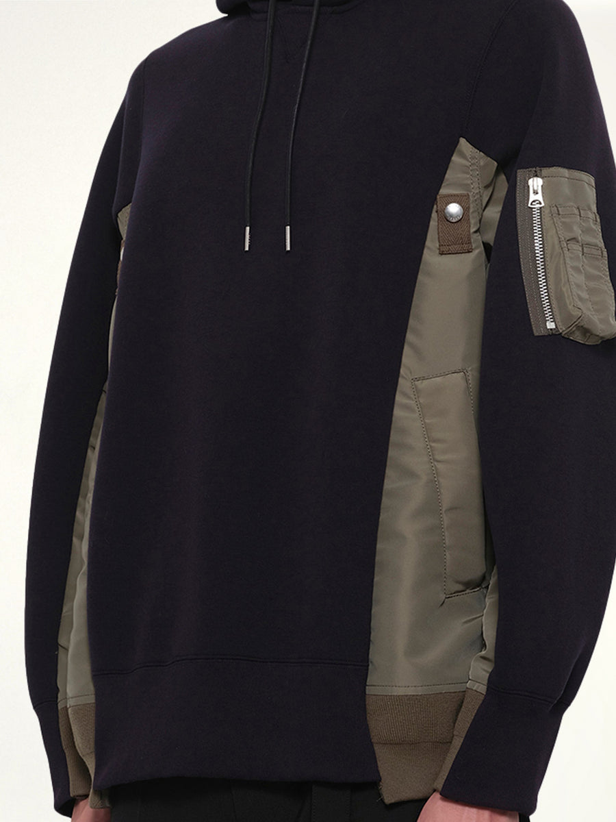 Sponge Sweat x Nylon Twill Hoodie in Navy/Khaki
