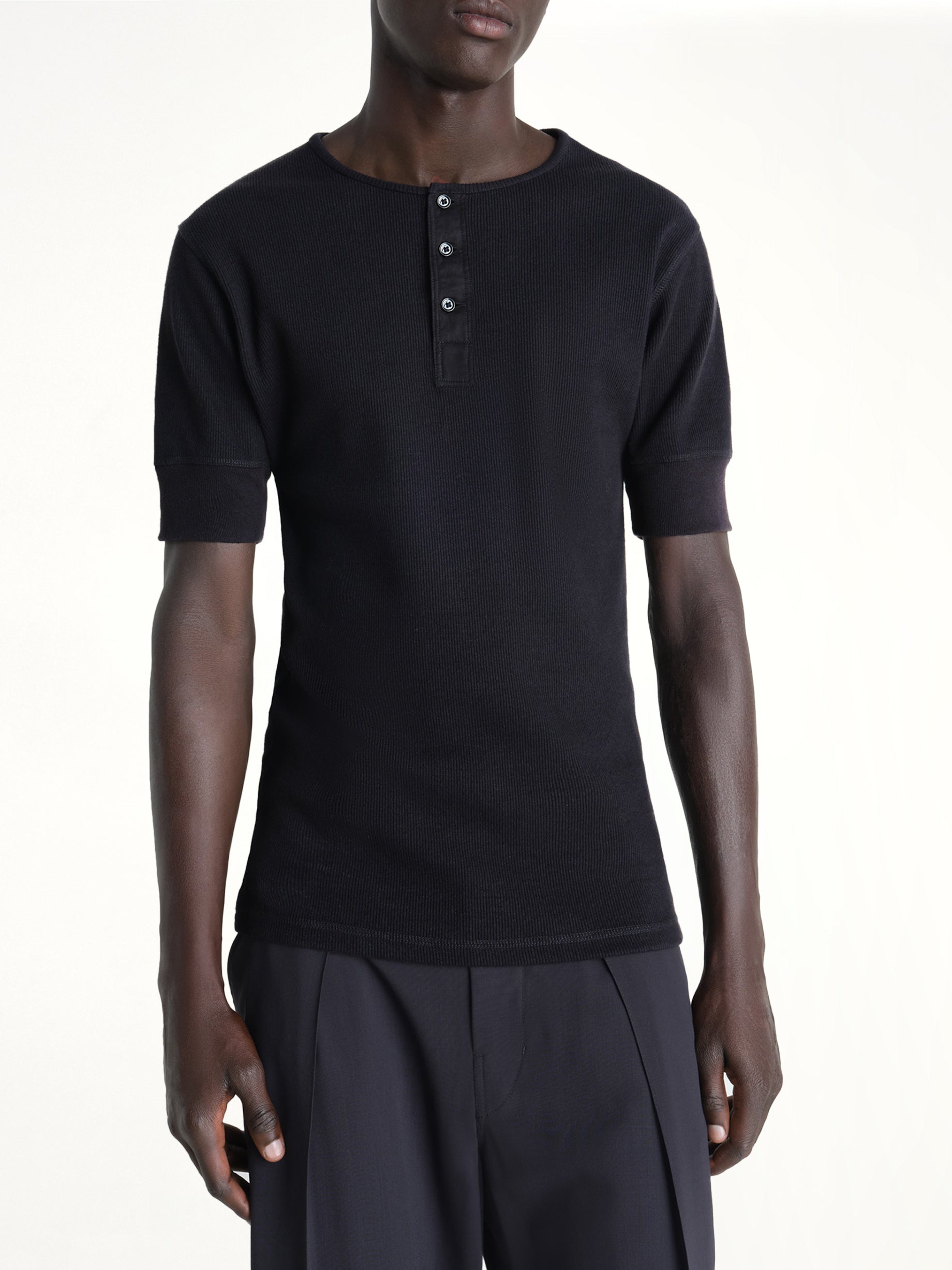 Rib Henley Top in Black