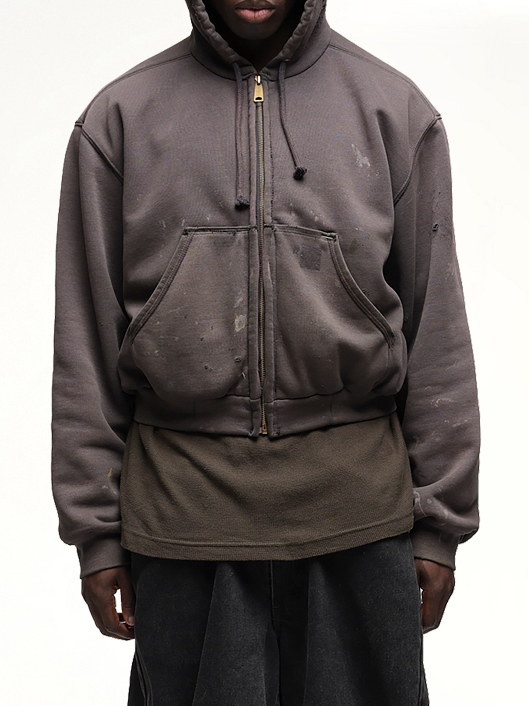 Reworked Work Zipper Hoodie in Dark Earth Tones