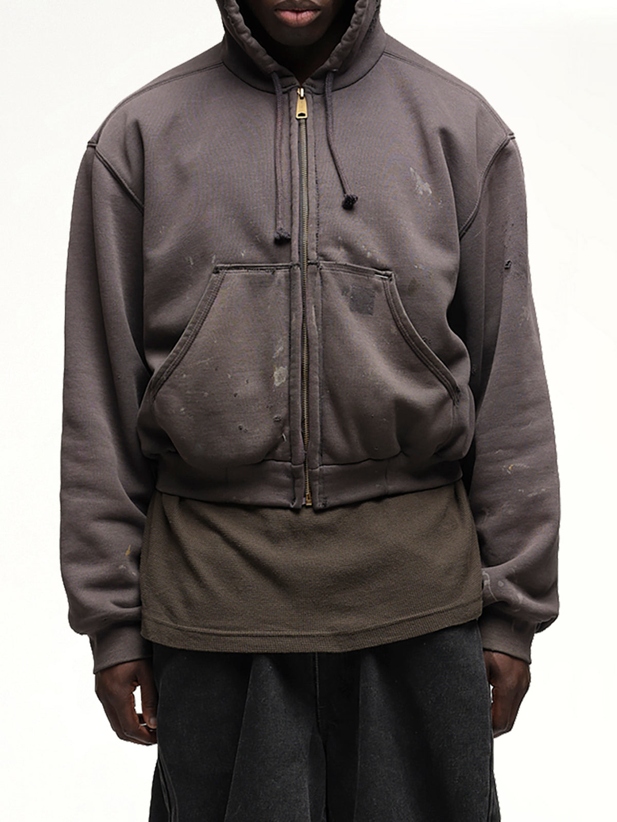 Reworked Work Zipper Hoodie in Dark Earth Tones