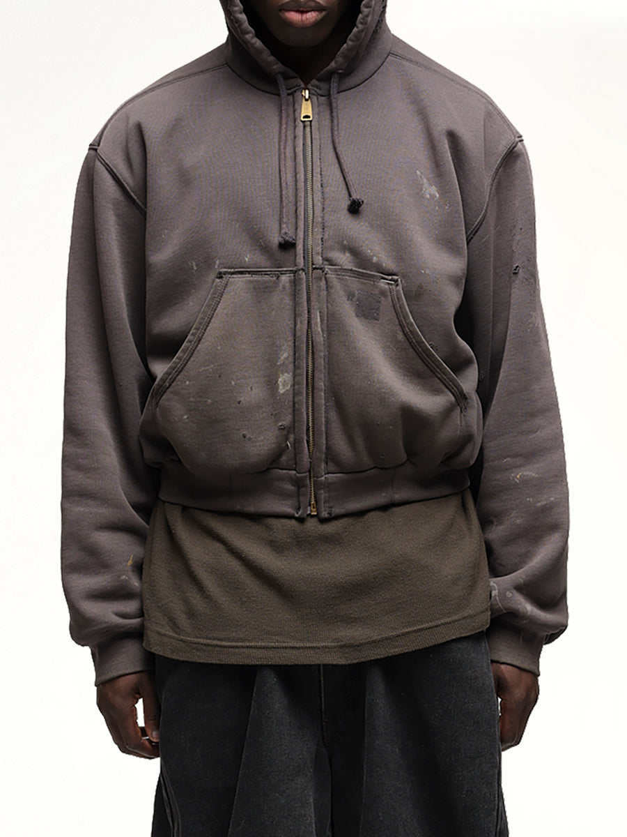 Reworked Work Zipper Hoodie in Dark Earth Tones