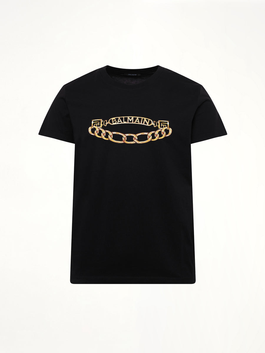 Balmain Chain Logo T-Shirt in Black/Gold