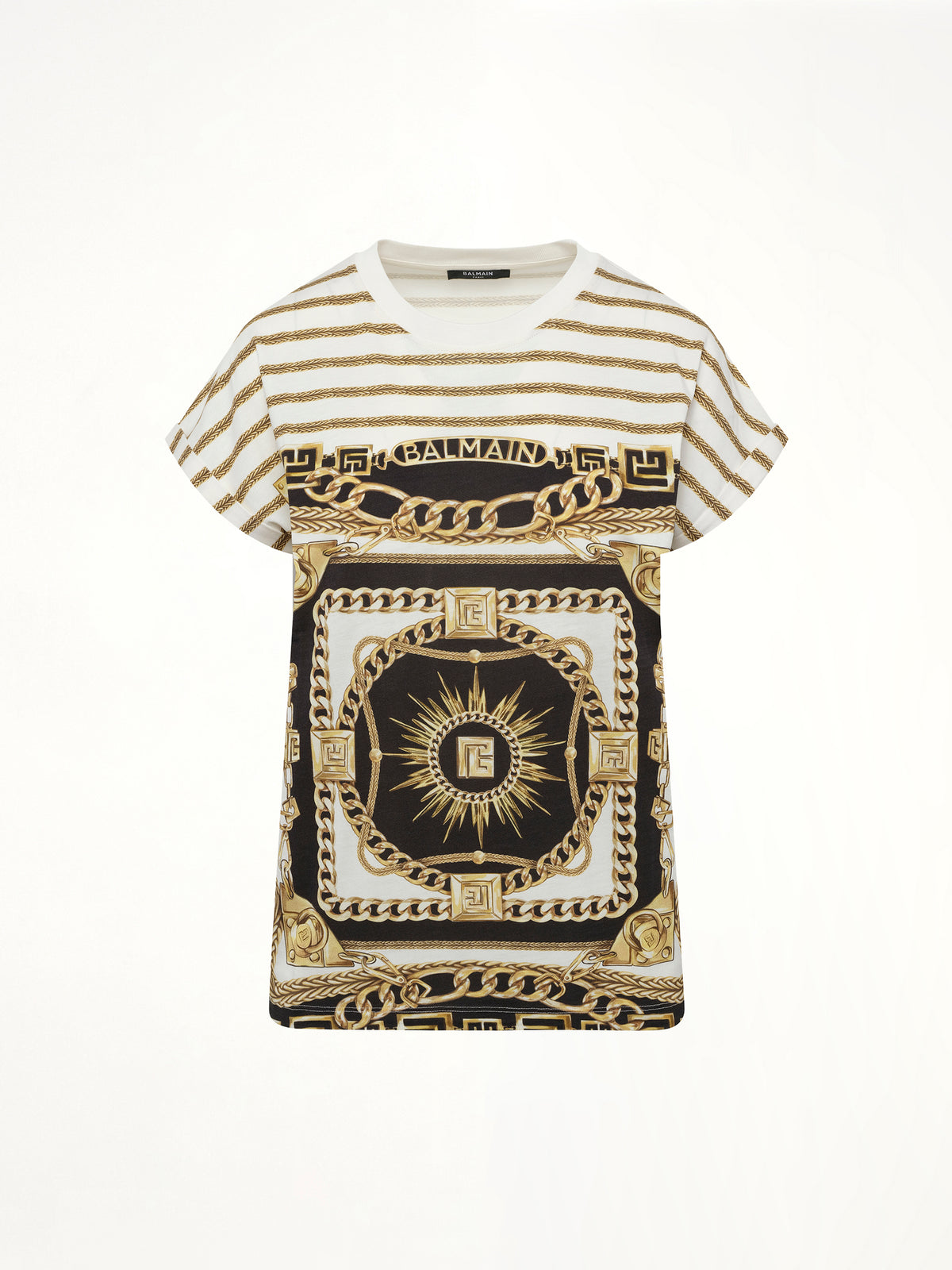 3 BTNS Foulard Print T-Shirt in White/Black/Gold