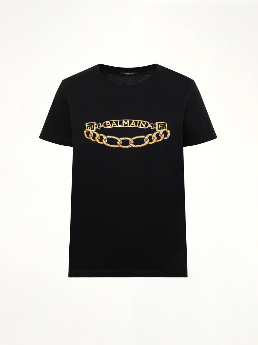 Balmain Chains Printed T-Shirt in Black/Gold