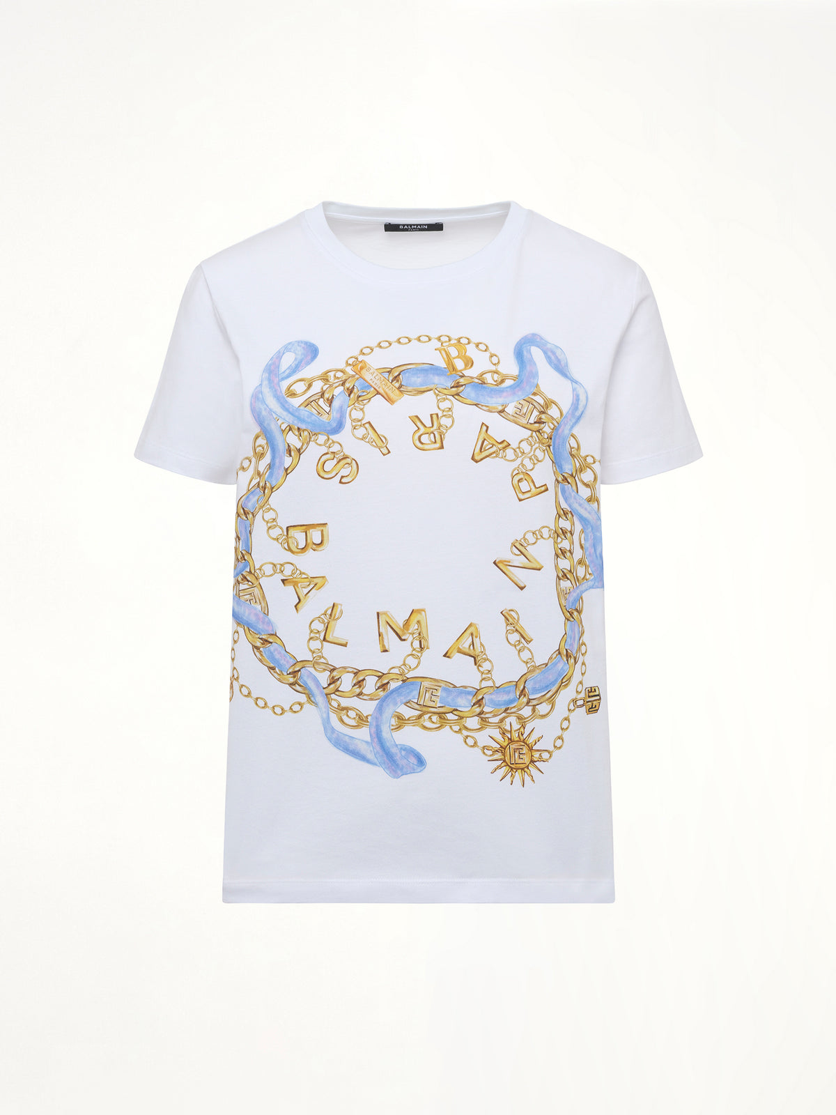 Balmain Paris Chain T-Shirt in White/Blue/Gold