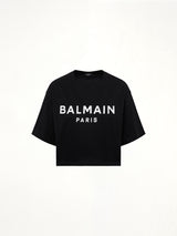 Cropped Print Logo Eco T-Shirt in Black