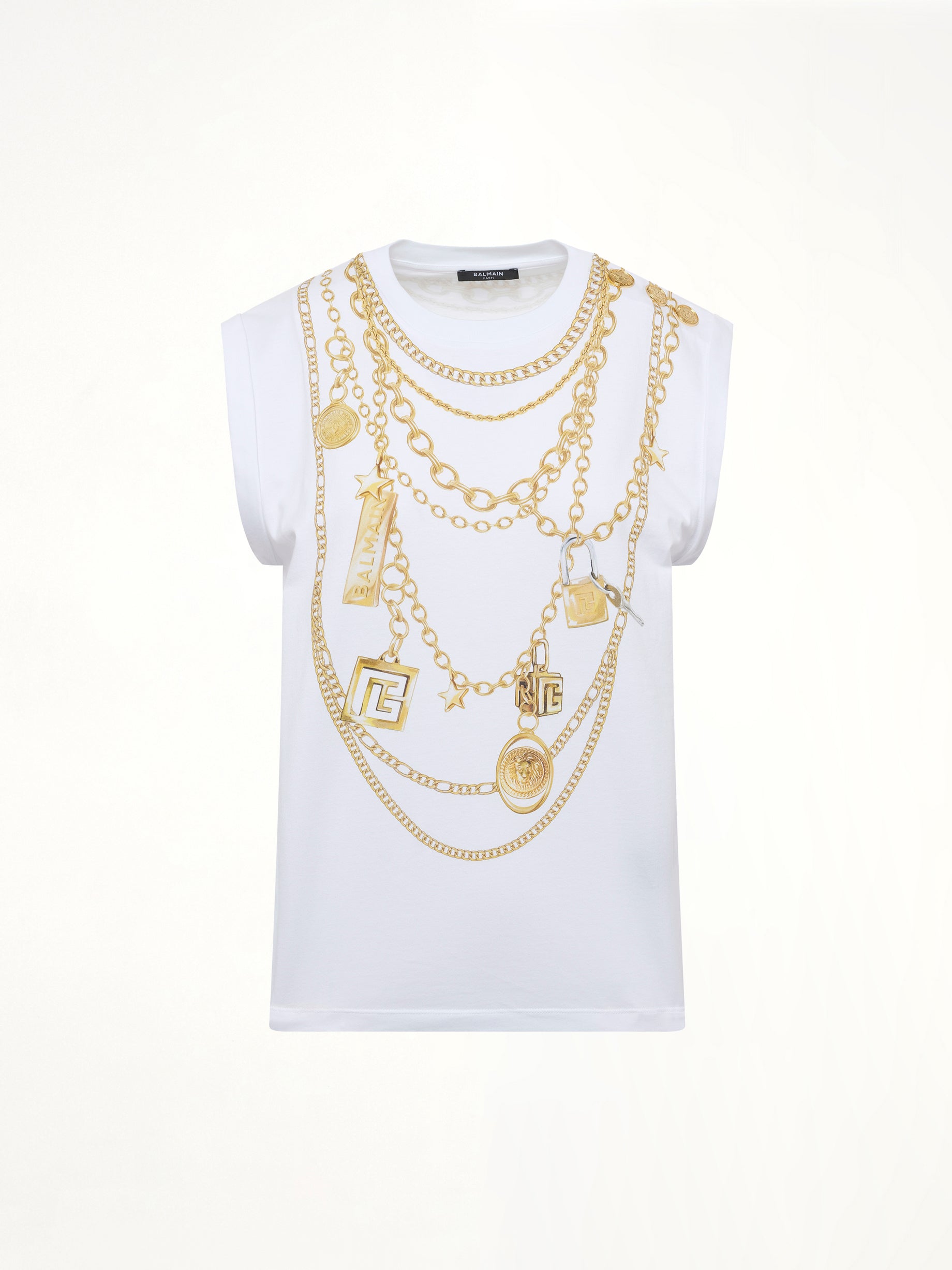 Trompe L'Oeil Necklace Print Tank Top in White/Gold